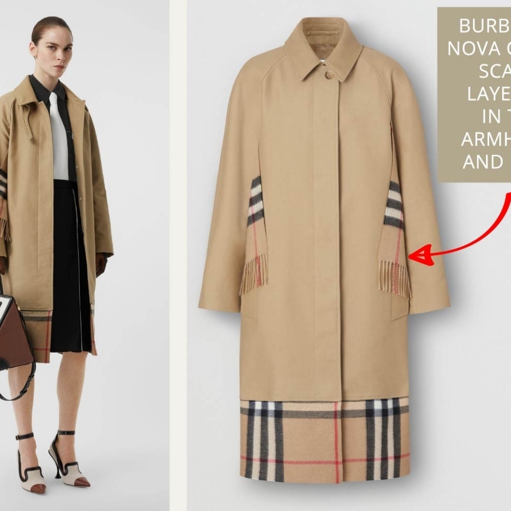 BURBERRY HONEY COTTON GABARDINE CAR COAT TRENCH WITH CASHMERE CHECK SCARF DETAIL - Picture 14 of 14